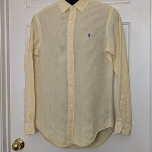 Ralph Lauren Shirt Yellow White Stripe  Button Down Collar Size Small